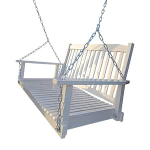 Anky 46.46 in. 2-Person White Wood Porch Swing with Armrests Bench Swing with Hanging Chains