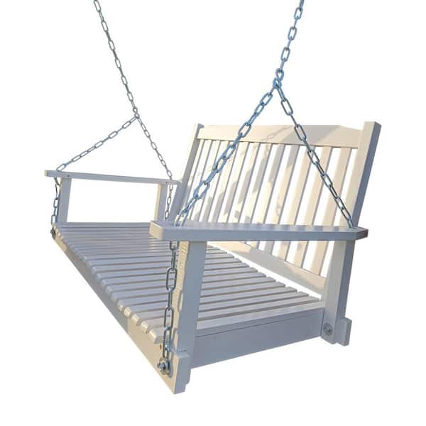 Miscool Anky 46.46 in. 2-Person White Wood Porch Swing with Armrests Bench Swing with Hanging Chains