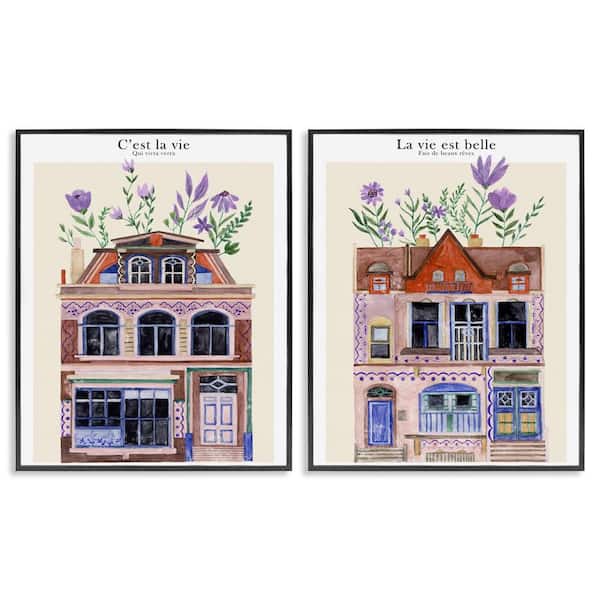 Stupell Industries Floral Houses Architecture by Melissa Wang 2 Pieces Black Framed Nature Giclee Art Print 30 in. x 24 in.
