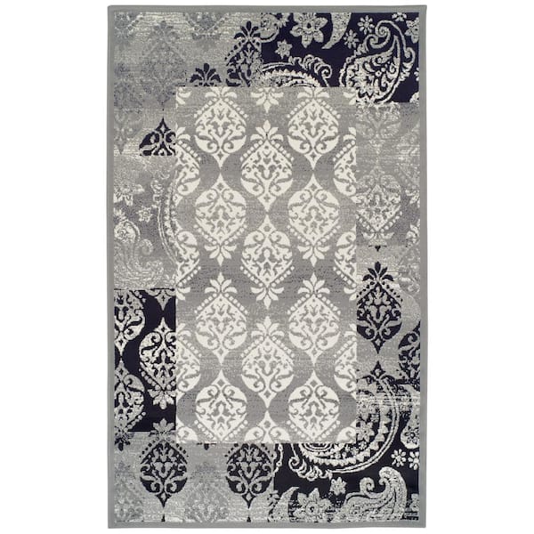 Mystique Black/Grey 8 ft. x 10 ft. Modern Damask Area Rug