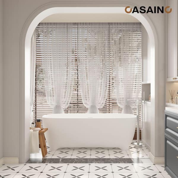 66.93 in. x 29.53 in. Soaking Non-Whirlpool Flatbottom Bathtub with Center Drain and Shower Faucet in Matte White