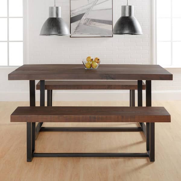 3-Piece Mahogany/Black Farmhouse Dining Set Seats 4
