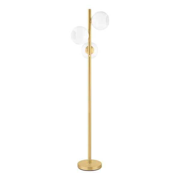 Hampton Bay Vista Heights 62 in. 3 Light Aged Brass Standard Indoor Floor Lamp Opal White Glass Shade