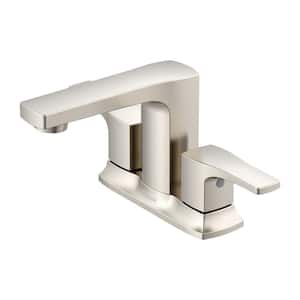 Tribune 4 in. Centerset Double Handle Bathroom Faucet with Metal Touch Down Drain in Brushed Nickel