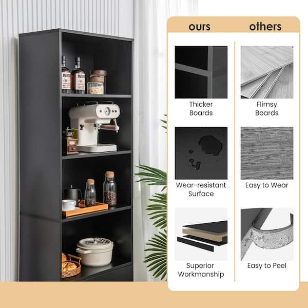 Yusong Corner Bookshelf, 5-Tier Square Bookcase, Elegant Curve Design
