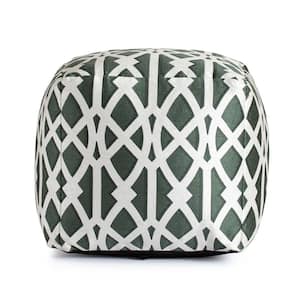 Sark Green 18 in. x 18 in. x 18 in. Green and Ivory Pouf