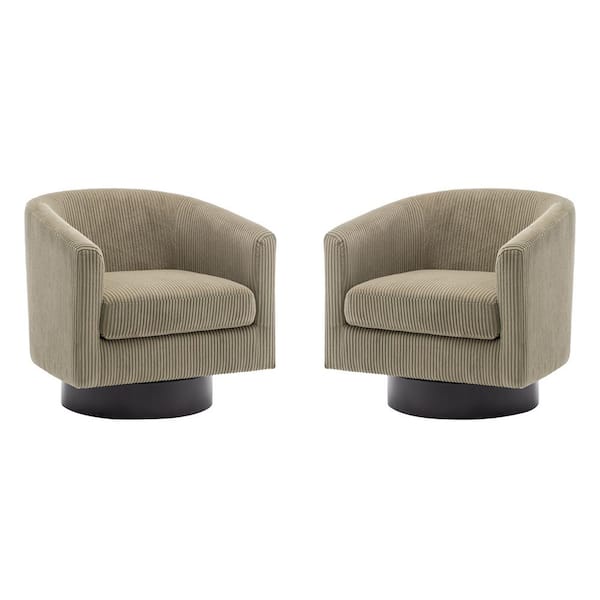 Modern Camel Corduroy Fabric Upholstered 360°Swivel Accent Arm Chair With Wood Base(Set of 2)