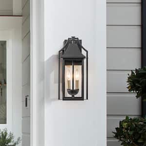 16.5 in. 2-Light Black Outdoor Hardwired Wall Lantern Sconce with Clear Glass(1-Pack)