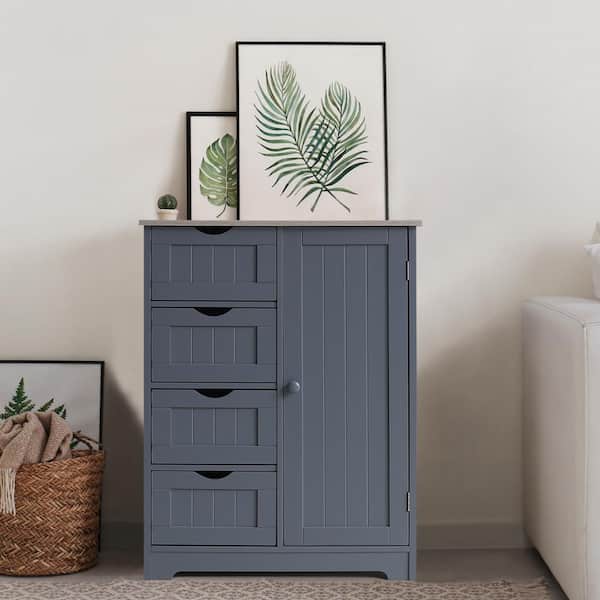 VEIKOUS Dark Gray 31.6 in. H Accent Cabinet Office Storage Cabinet with Adjustable Shelf and 4-Drawer