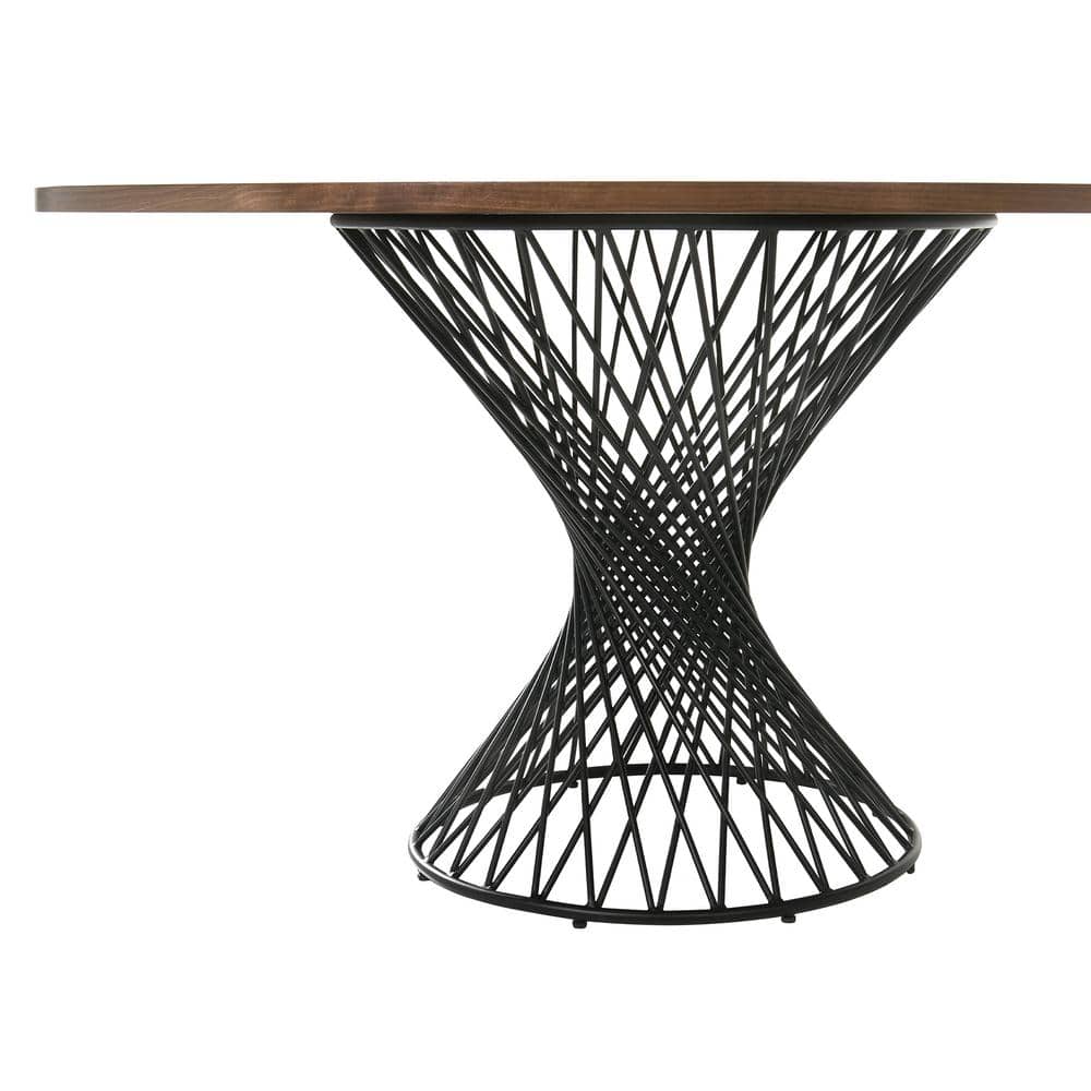 54" Round Walnut Wood Dining Table with Black Metal Base