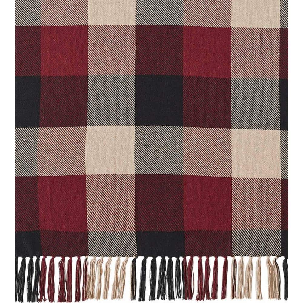 Heritage Farms Burgundy and Oatmeal Cotton Check Throw Blanket