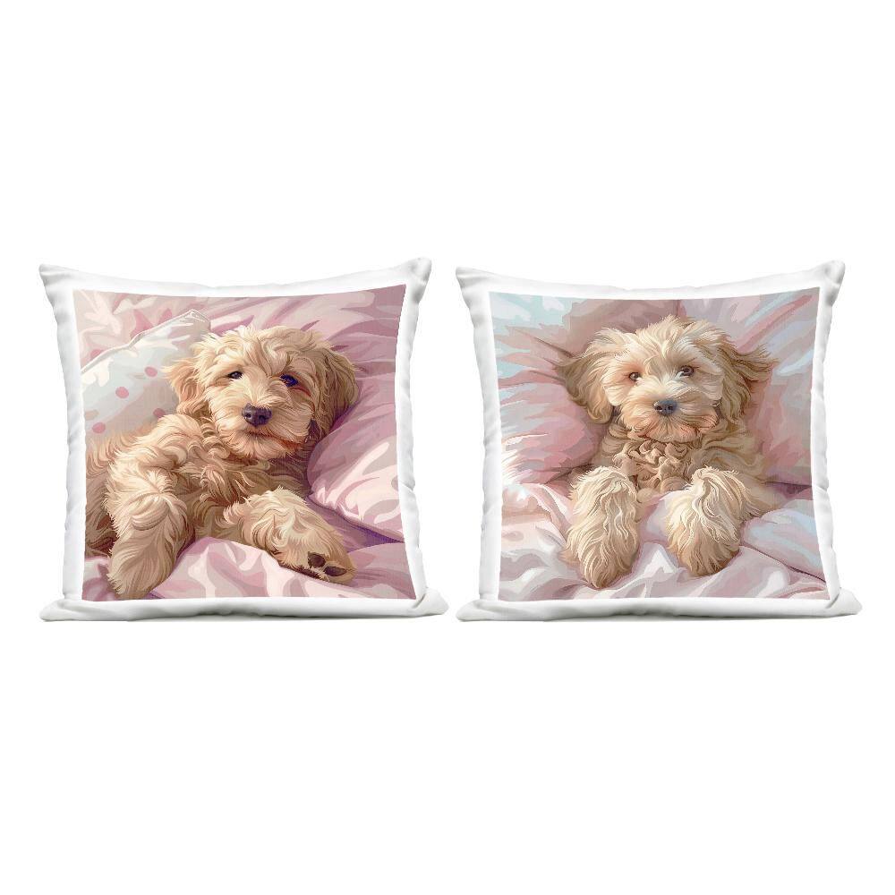 Cuddling Labradoodle in Bed Beige Square Outdoor Throw Pillow (2-Pack) price history on PriceWatchPro