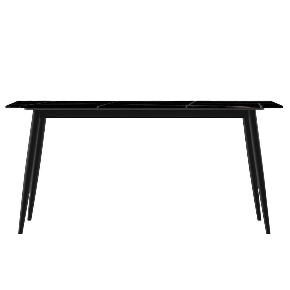 Zayle 55" Black and Gold Glass Dining Table with Steel Base