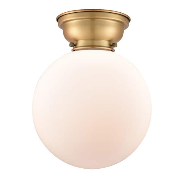 Innovations Aditi Beacon 10 in. 1-Light Brushed Brass Flush Mount with Matte White Glass Shade