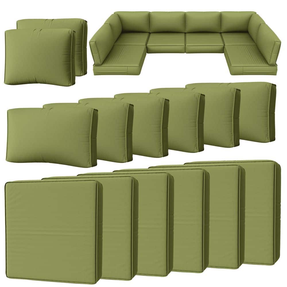 14-Piece 5 in. Outdoor Patio Cushions Water-Resistant Replacement Cushions for 6-Seat Rattan Sectional Sofa Light Green