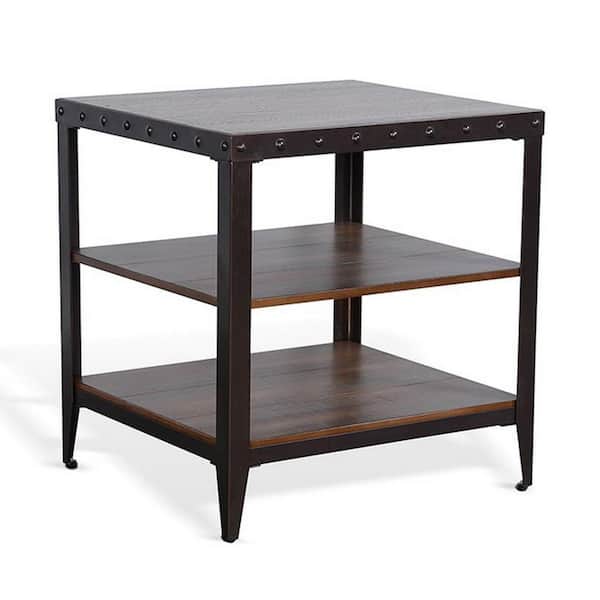 Benjara 22 in. Brown and Black Rectangular Wooden Top End Table