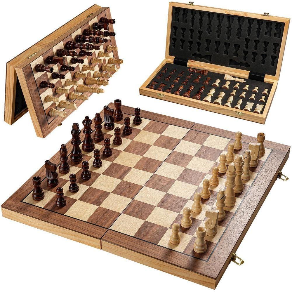 Angel Sar 15.3 in. Magnetic Wooden Folding Chess Game Set with