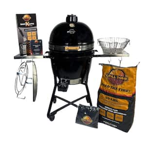 18 in. Large Infinity X2 Kamado Charcoal Grill in Black with Domemobile and Ignite Kit