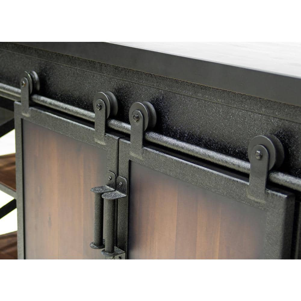 58" Black and Brown Metal and Wood Farmhouse Cabinet