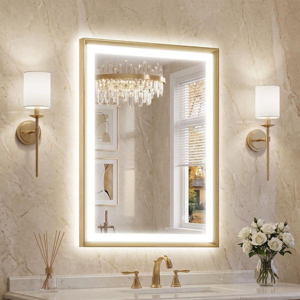 30 in. W x 22 in. H Aluminum Framed LED Bathroom Mirror with Anti-Fog Dimmable Front and Backlight for Vanity,Gold price history on PriceWatchPro