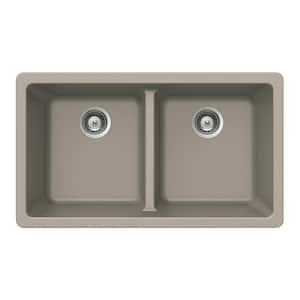 Quartztone Undermount Composite Granite 33 in. Double Bowl Kitchen Sink in Taupe