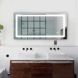 72 in. W x 36 in. H Large Rectangular Frameless LED Anti-Fog Wall Bathroom Vanity Mirror in Polished Glass