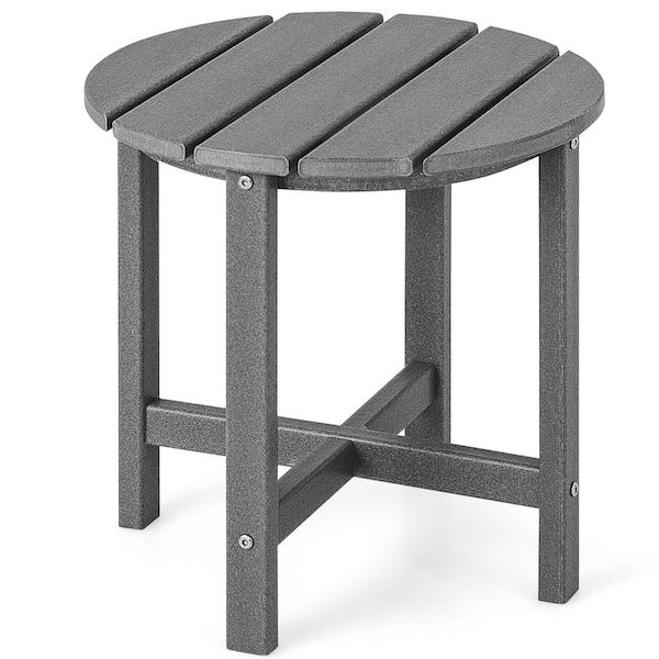 Costway Round 18 in. Patio Adirondack Plastic Outdoor Side Table Weather Resistant HDPE Garden Grey