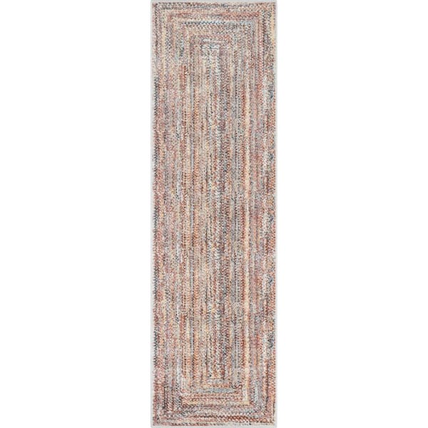 Well Woven Rodeo Chindi Modern Solid and Striped Blush Light Blue 2 ft. 3 in. x 7 ft. 3 in. Runner Area Rug