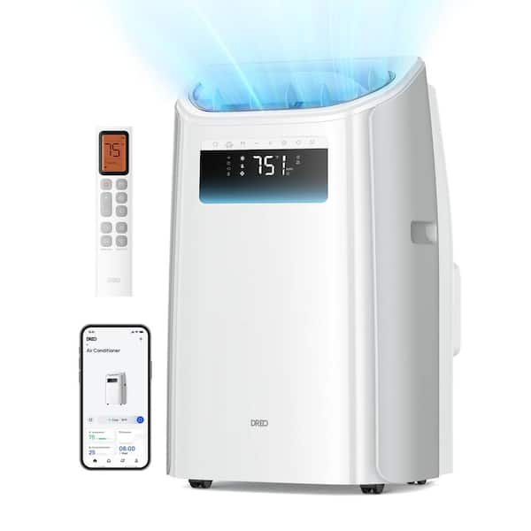 8,000 BTU Smart Portable AC Unit with Drainage-Free Cooling, 46 dB, Quiet 300 sq.ft. with Fan and Dehumidifier in White