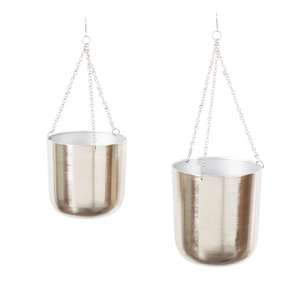Elegant Silver-Tone Iron Hanging Planter Duo