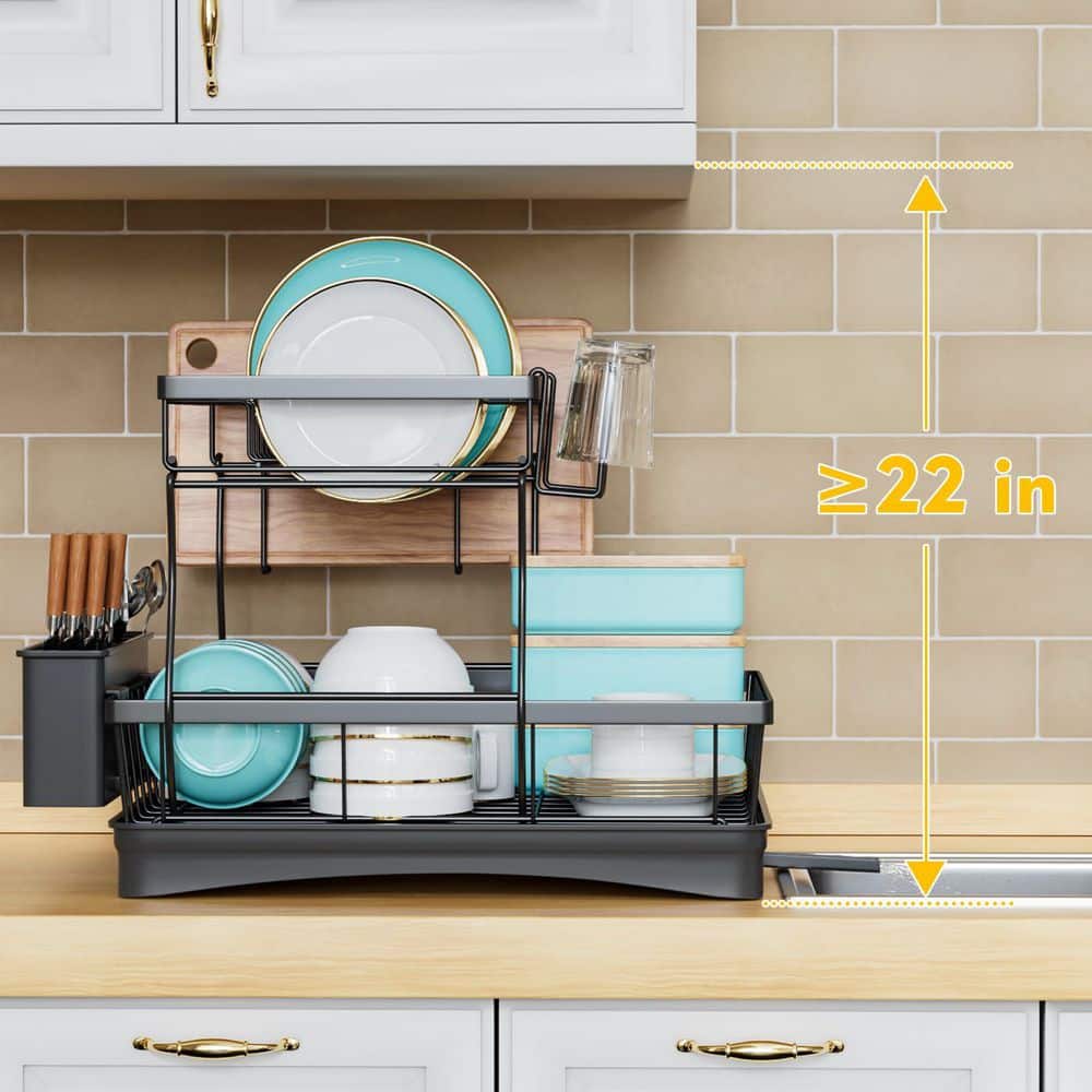 Wudkey Black Metal Large 2-Tier Dish Drying Rack for Kitchen ...