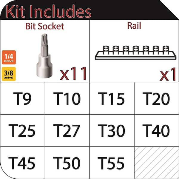 1/4 and 3/8 in. Drive Torx Bit Socket Set (11-Piece)