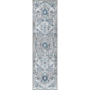 Modern Persian Vintage Medallion Light Grey/Blue 2 ft. x 8 ft. Runner Rug