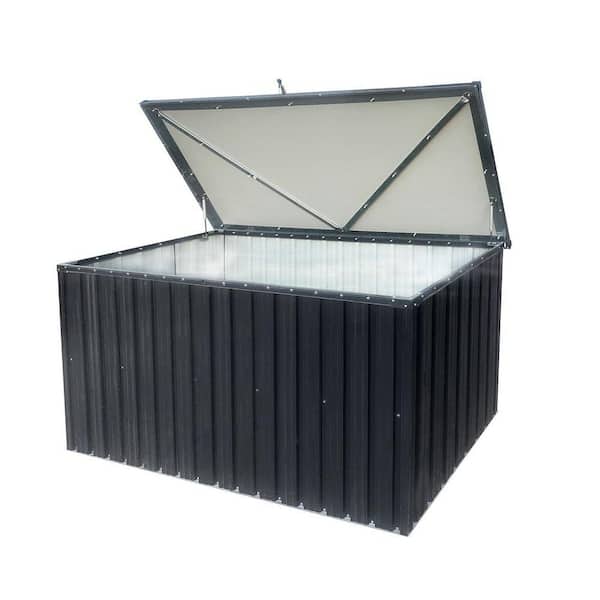 215 Gal. Black Metal Deck Box with Lockable Lid Extra Large Outdoor Cushion Storage for Kids Toys, Pillows, Garden Tools