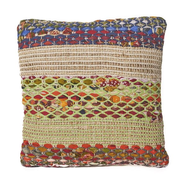 Noble House Layson Multicolored Woven Fabric 17.00 in. x 17.00 in. Throw Pillow