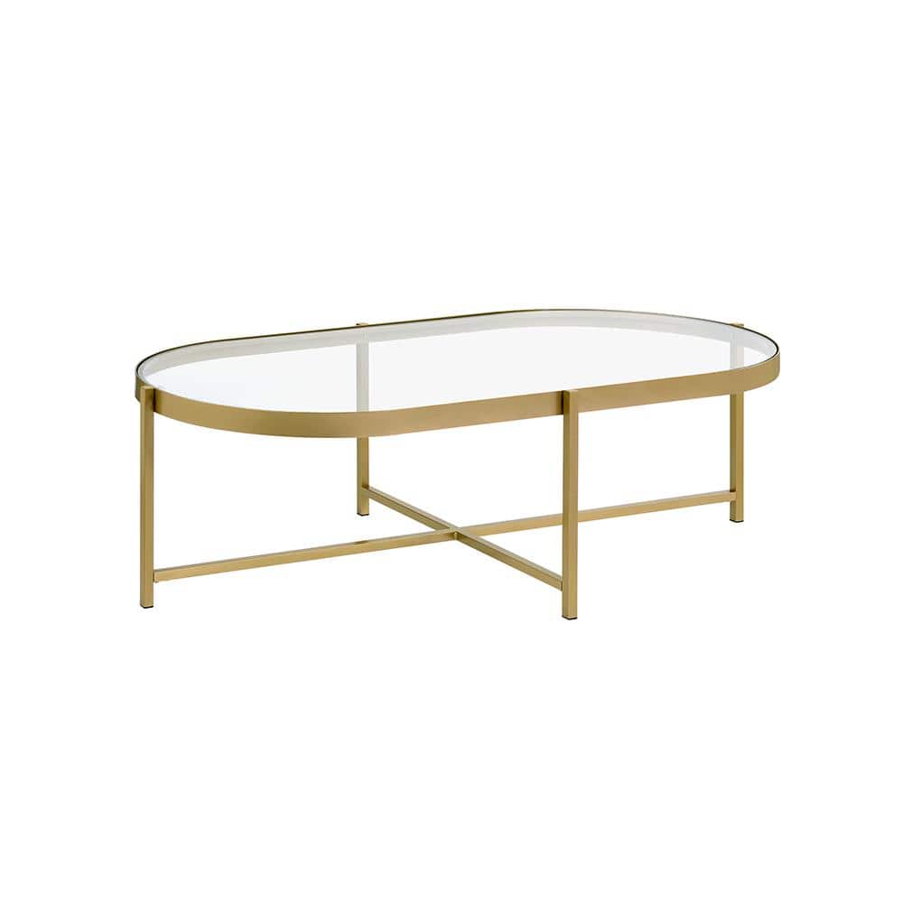 Elegant Oval Tempered Glass Outdoor Coffee Table with Gold Metal Base