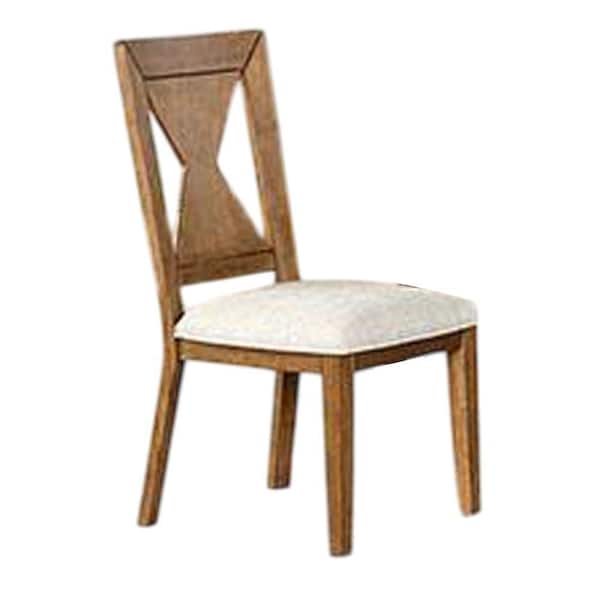 Zivy Oak Brown and White Fabric Cross Back Dining Side Chair (Set of 2)