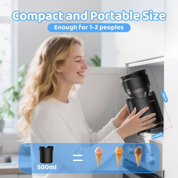 Rechargeable and Compact Electric Ice Cream Machine for Gelato, Milkshakes and Sorbet, Double-Insulated Bowl