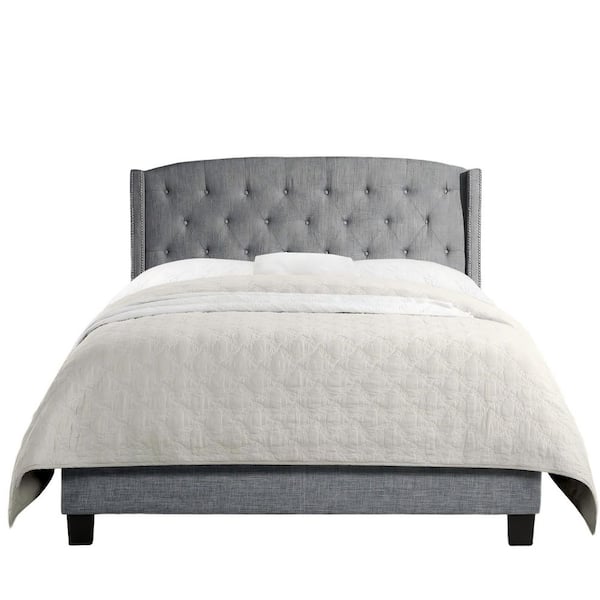 Clihome Modern Light Gray Solid Wood Frame Full Upholstered Panel Bed ...