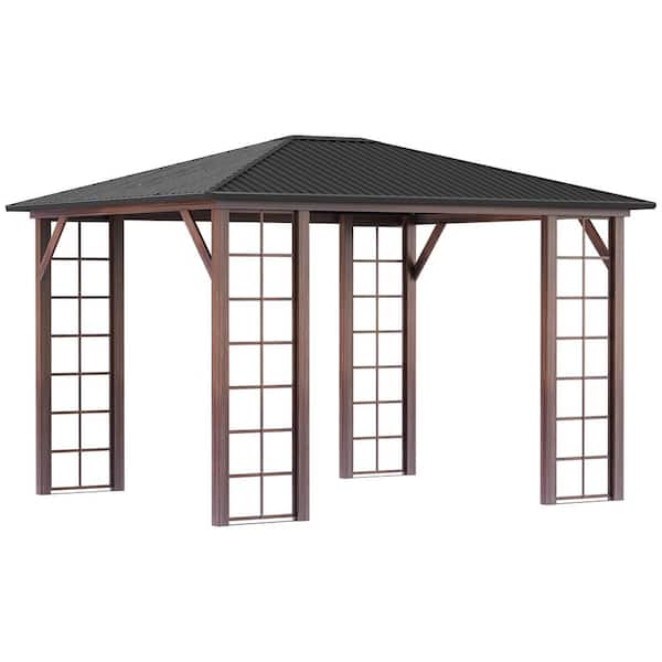 Outsunny 9.81 ft. x 11.98 ft. Brown Outdoor Hardtop Gazebo