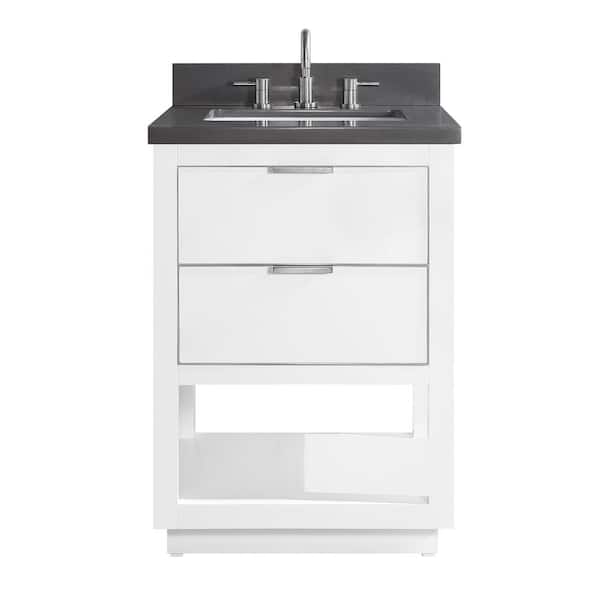Avanity Allie 25 in. W x 22 in. D Bath Vanity in White with Silver Trim with Quartz Vanity Top in Gray with White Basin