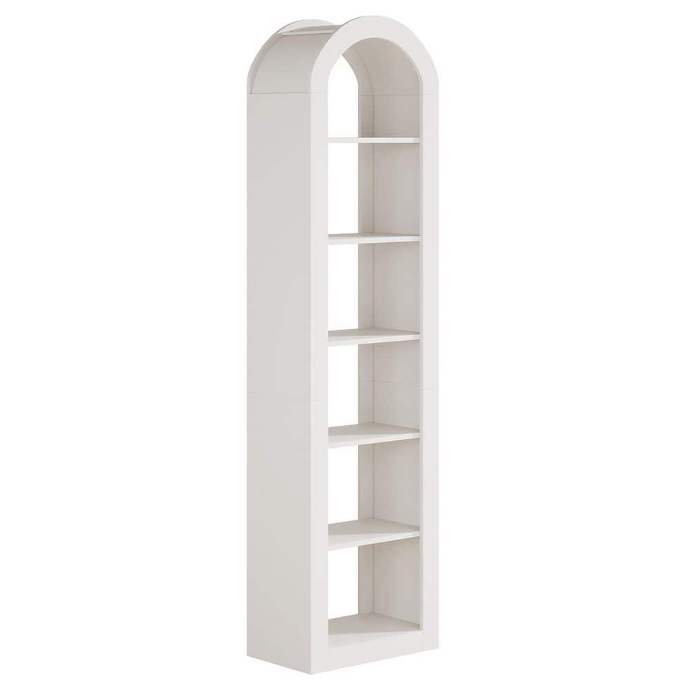 Eulas 74.8 in. Tall White Wood 5-Shelf Arched Standard Bookcase Narrow Long Bookshelf with Open Shelves (Set of 2)