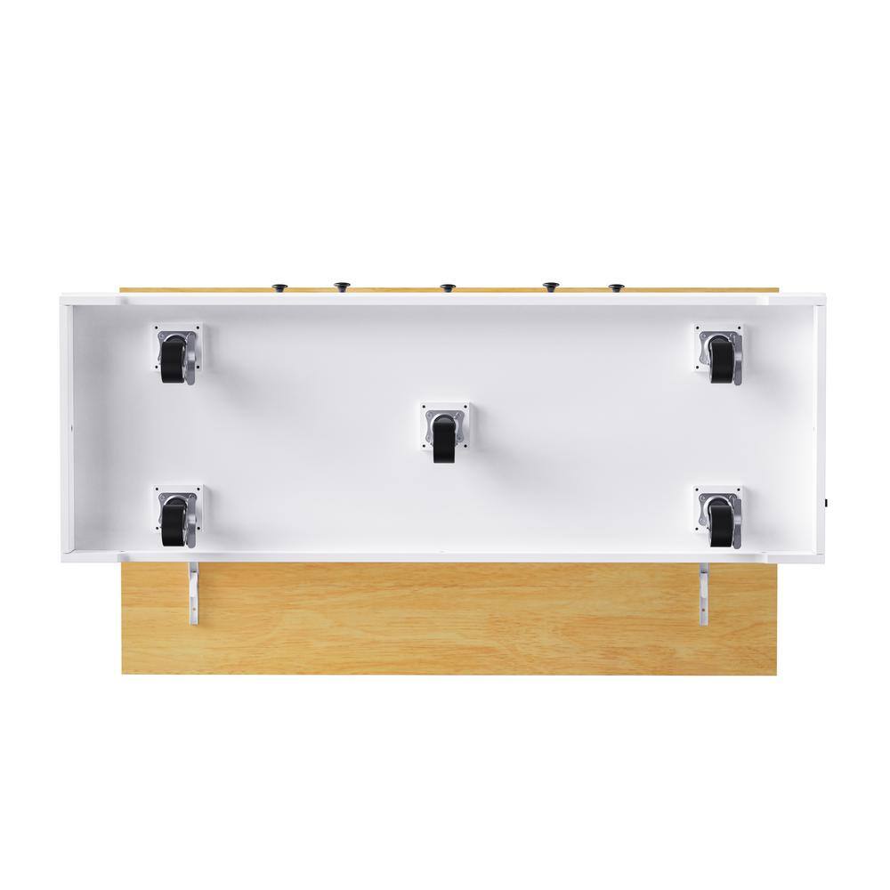 Farmhouse White Drop Leaf Wood Kitchen Island with Power Outlet and Adjustable Shelves