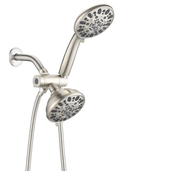 Pdpbath 7-Spray 5 in. Dual Wall Mount Rain Shower Head and Handheld Shower Head 1.8 GPM in Brushed Nickel（Not Include Valve）