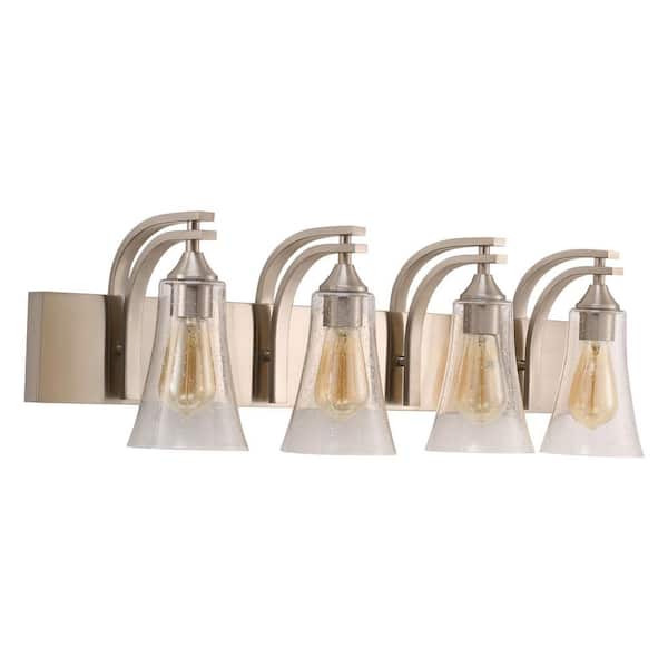 Merra 32 in. 4-Light Nickel Vanity Light with Clear Seeded Glass Shades