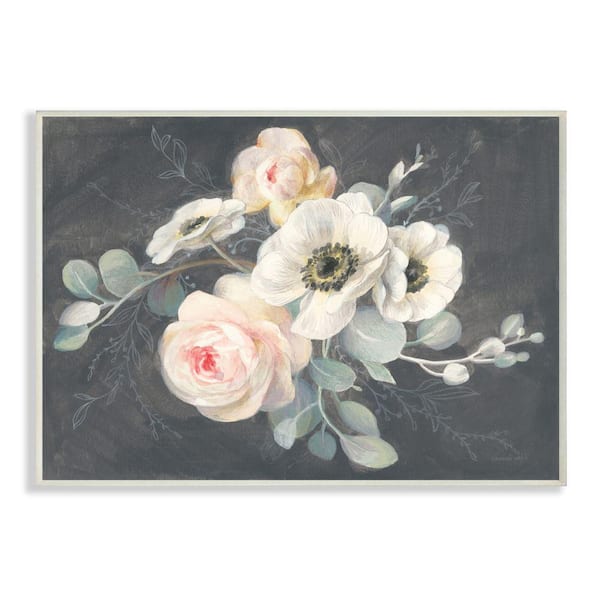 Stupell Industries 12 in. x 18 in. "Rose Anemones Flowers Chalk Pink Black" by Danhui Nai Wood Wall Art