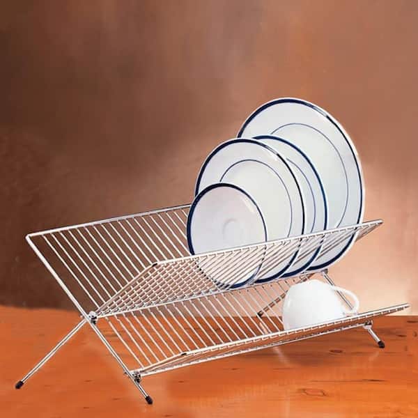 J&v Textiles Foldable Dish Drying Rack With Drainboard, Stainless