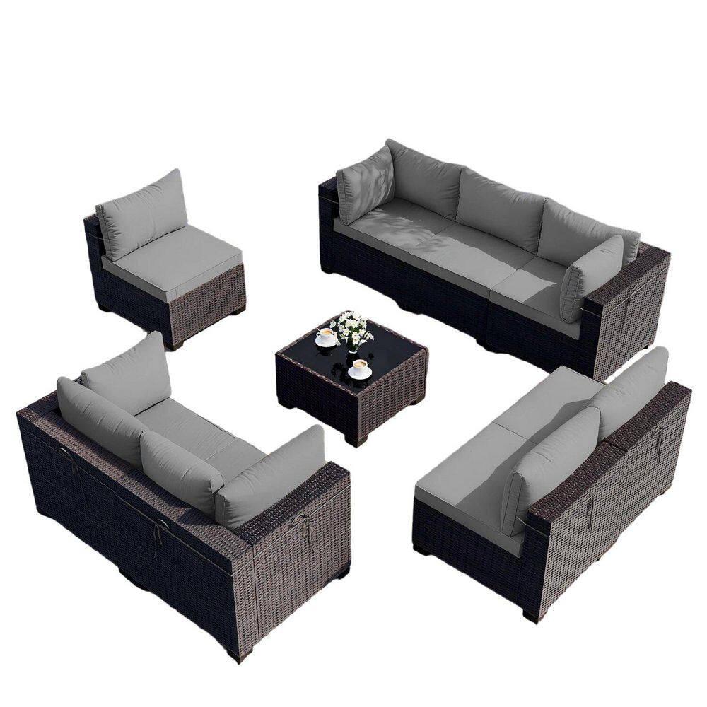9-Piece Wicker Outdoor Sectional Set with Gray Cushions price history on PriceWatchPro