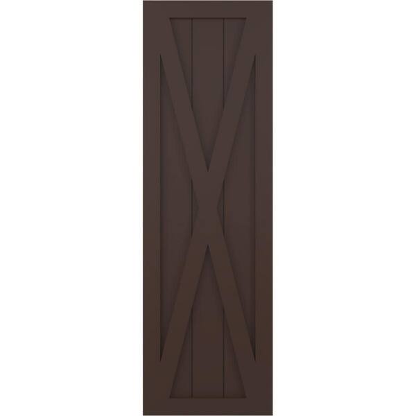 Ekena Millwork 12 in. x 40 in. True Fit PVC Single X-Board Farmhouse Fixed Mount Board and Batten Shutters Pair in Raisin Brown
