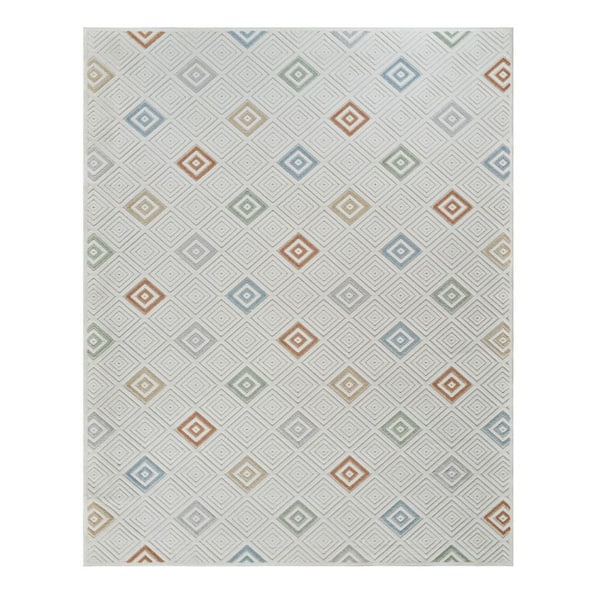 Cream, Beige 5 ft. x 7 ft. Woven Geometric Polypropylene Rectangle Indoor/Outdoor Area Rug